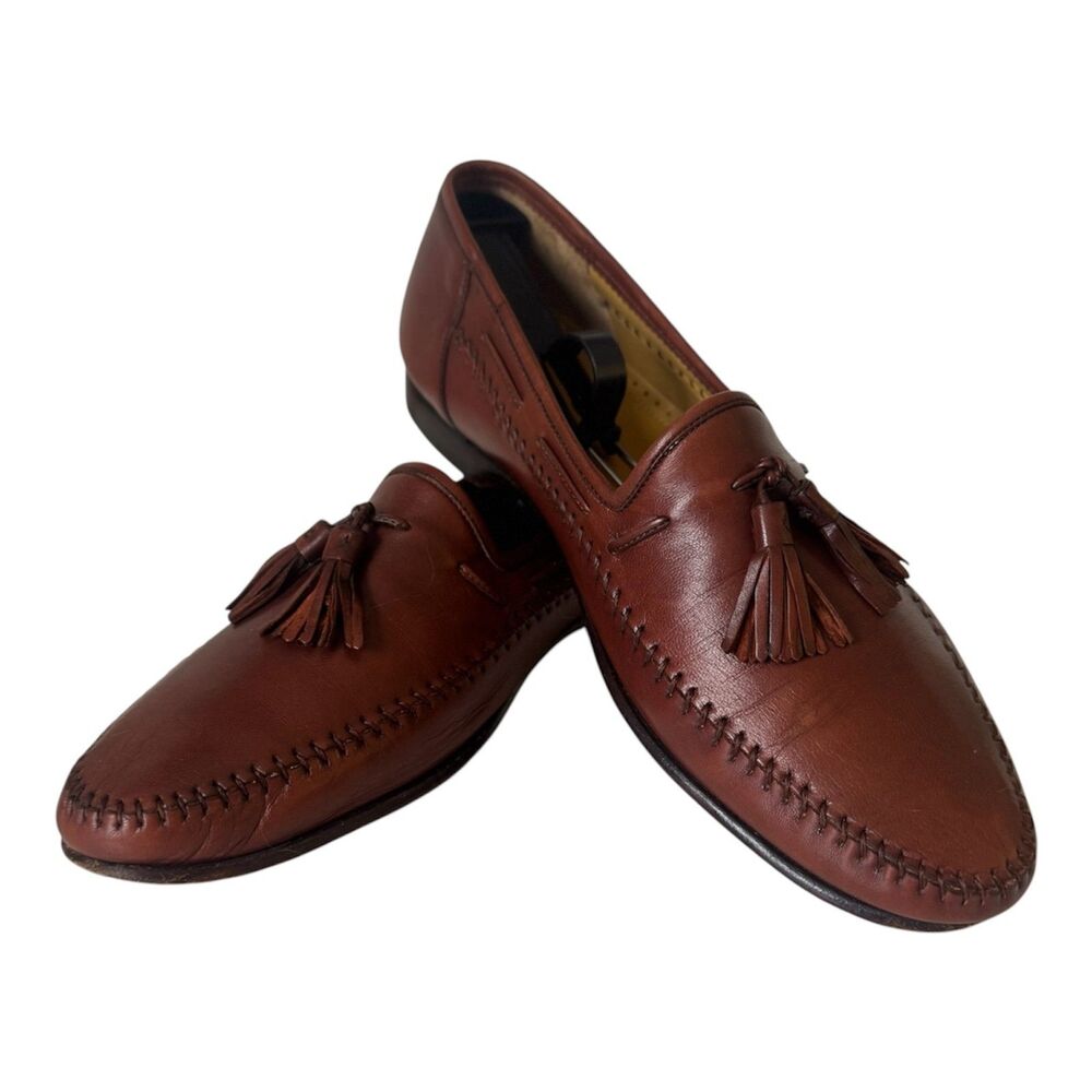 Magnanni Brown Leather Tassel Loafer Mens 10.5 M Made in Spain Dress Shoe EUC